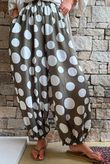 Basso Big Dot Balloon Cuff Pant Khaki & White